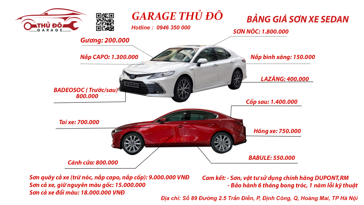Bảng Giá Sơn Xe Ô Tô Chi Tiết Theo Dòng Xe